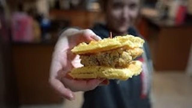 vegan chicken & waffle sliders