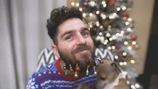 putting christmas ornaments on my beard