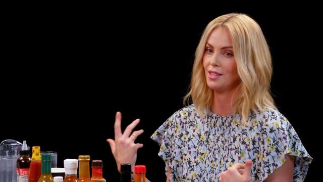 Charlize Theron Takes a Rorshach Test While Eating Spicy Wings