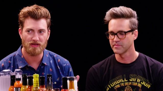 Rhett & Link Hiccup Uncontrollably While Eating Spicy Wings