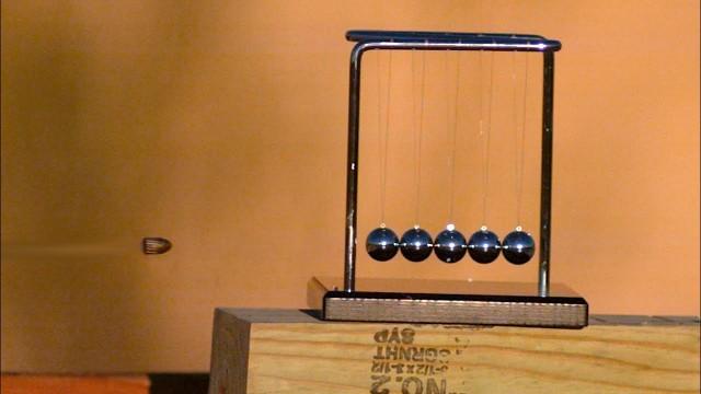 Bullet vs Newton's Cradle at 100,000 FPS