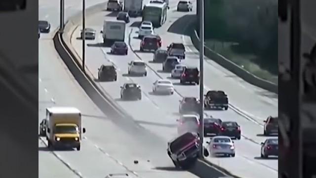 Driver Keeps Running Over Light Poles #shorts